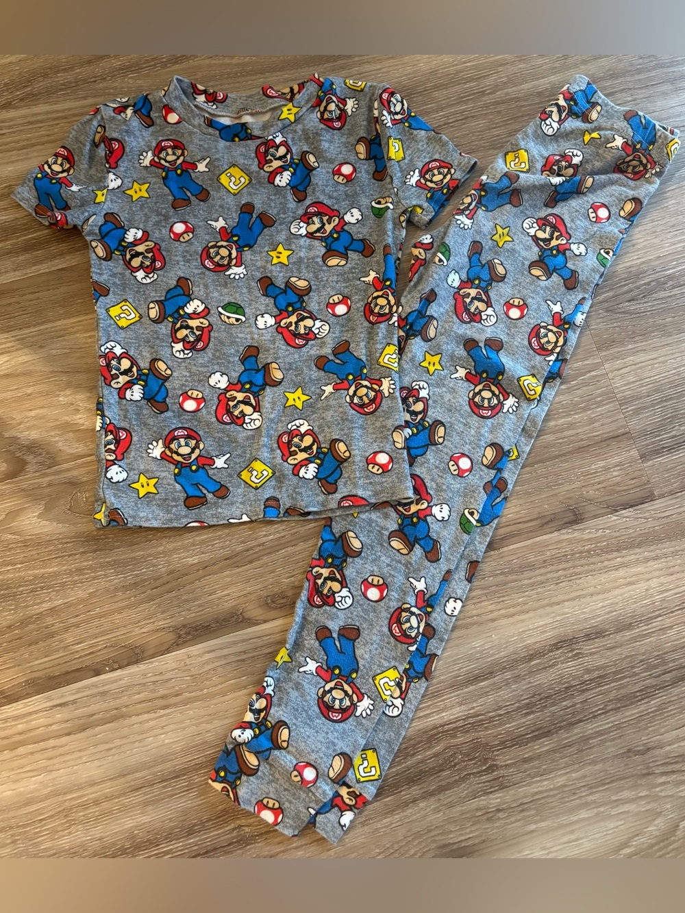 Nintendo Gray Super Mario Kids Pajama Set with Red, Blue, Yellow Accents